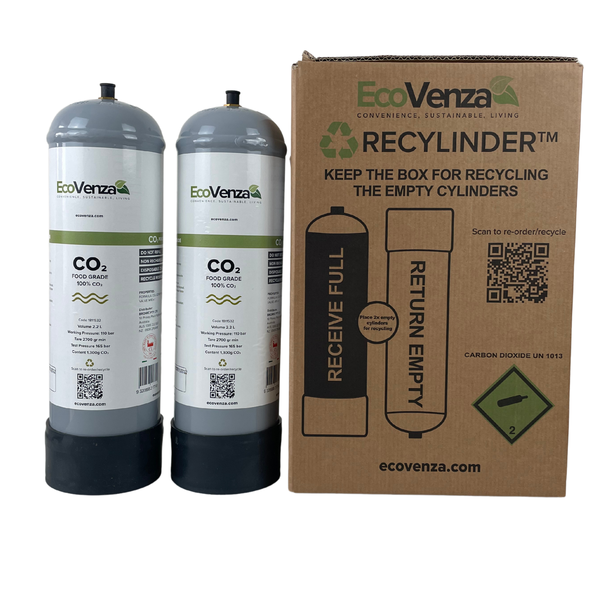 2 x 2.2L CO₂ Cylinder Replacements for Zip™ 91295 | Free Delivery